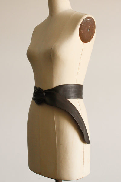 1980s Chocolate Brown Leather Thick Belt