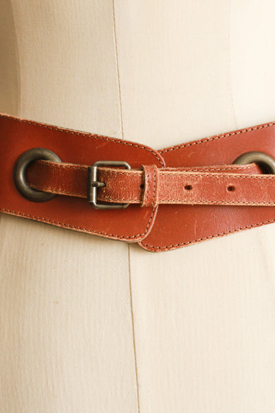 1970s Brown Leather Grommet Belt