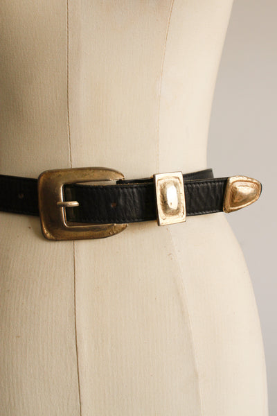 1990s Gold Bucked Leather Belt