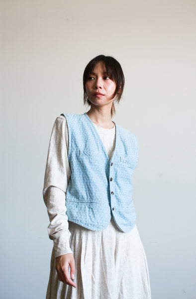 1990s Chambray Calico Print Cotton Vest