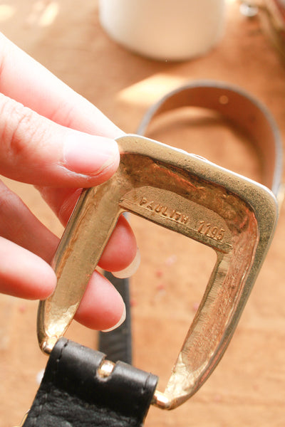 1990s Gold Bucked Leather Belt