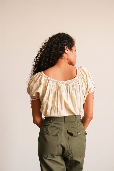 1950s Cotton Embroidered Peasant Blouse