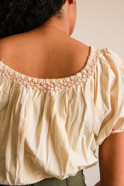 1950s Cotton Embroidered Peasant Blouse