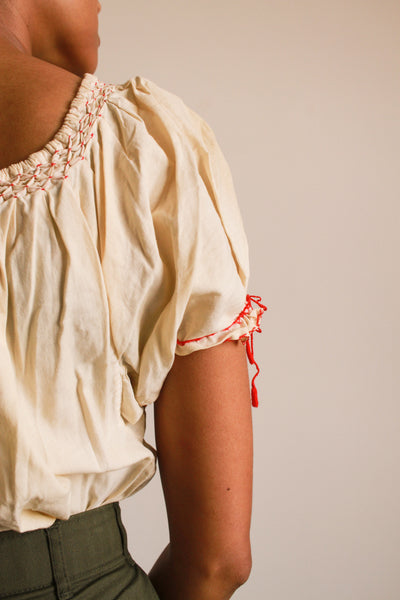 1950s Cotton Embroidered Peasant Blouse