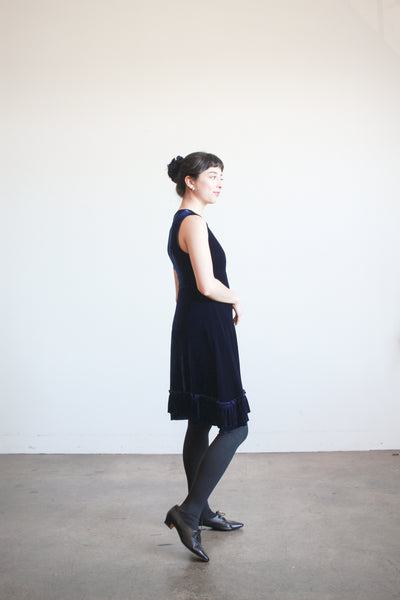 2000s Charles Anastase Sapphire Velvet A-Line Dress