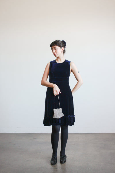2000s Charles Anastase Sapphire Velvet A-Line Dress