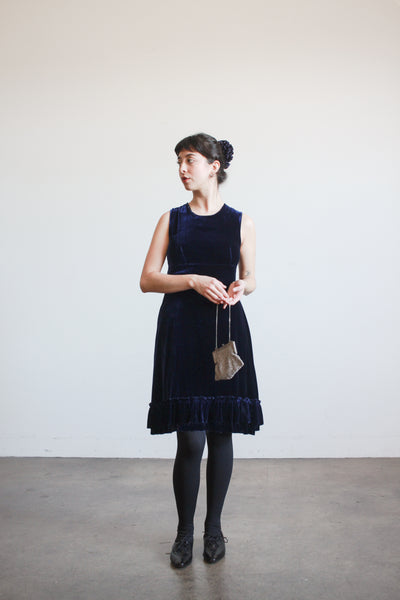 2000s Charles Anastase Sapphire Velvet A-Line Dress