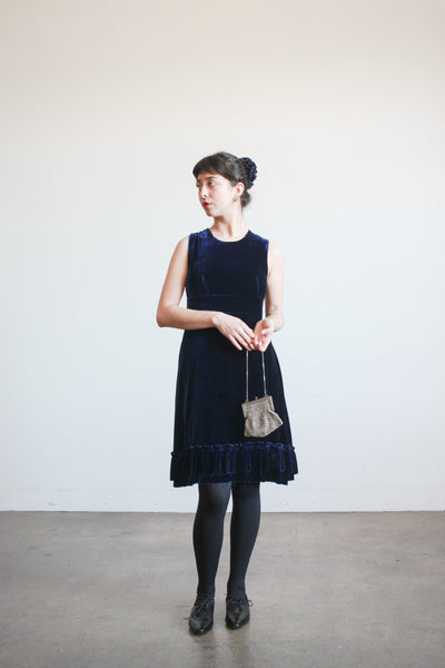 2000s Charles Anastase Sapphire Velvet A-Line Dress