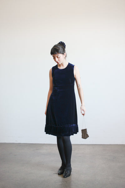 2000s Charles Anastase Sapphire Velvet A-Line Dress