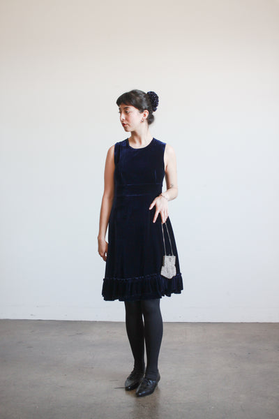 2000s Charles Anastase Sapphire Velvet A-Line Dress