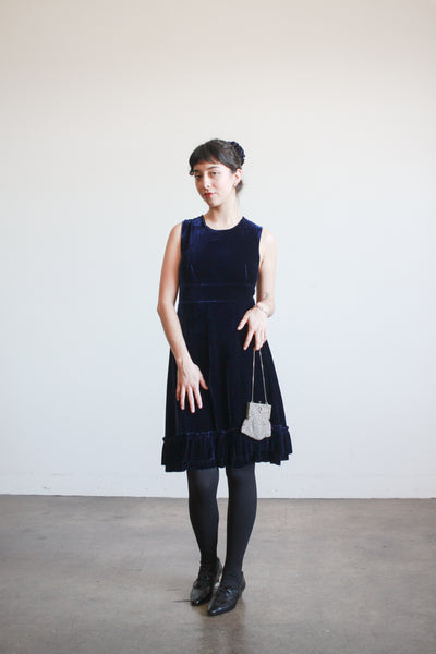2000s Charles Anastase Sapphire Velvet A-Line Dress