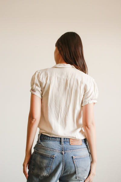 1950s White Rayon Peasant Blouse