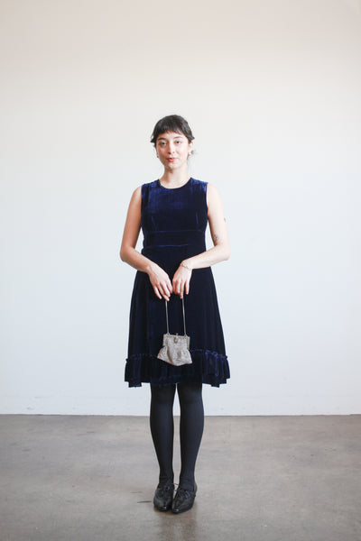 2000s Charles Anastase Sapphire Velvet A-Line Dress