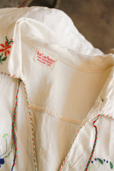 1950s White Rayon Peasant Blouse