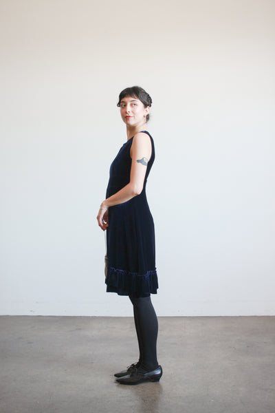 2000s Charles Anastase Sapphire Velvet A-Line Dress