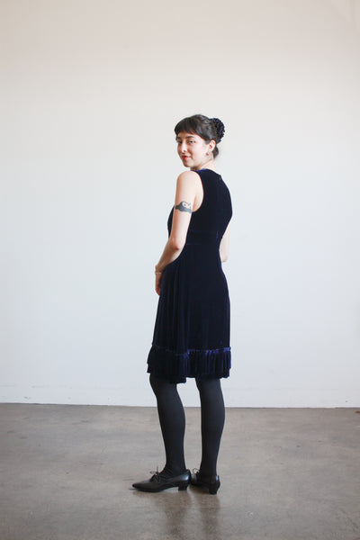 2000s Charles Anastase Sapphire Velvet A-Line Dress
