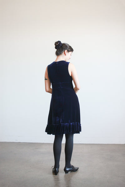 2000s Charles Anastase Sapphire Velvet A-Line Dress