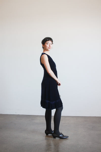 2000s Charles Anastase Sapphire Velvet A-Line Dress