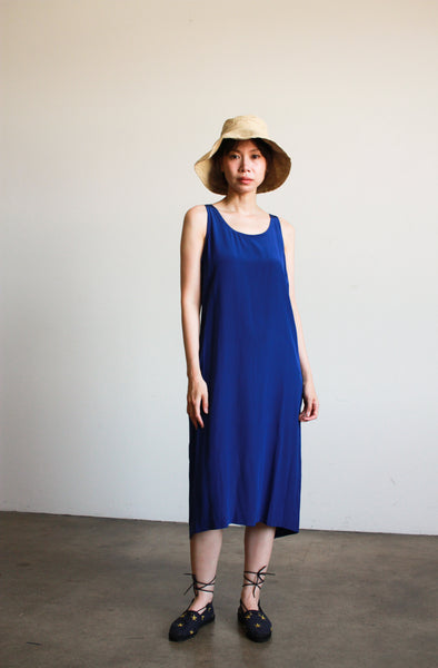 1980s Electric Blue Silk Sleeveless Dress