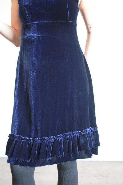 2000s Charles Anastase Sapphire Velvet A-Line Dress