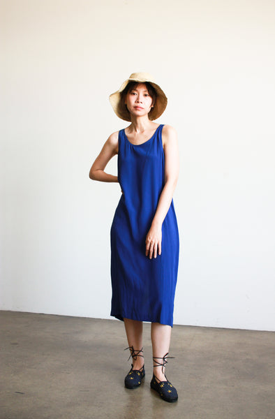 1980s Electric Blue Silk Sleeveless Dress