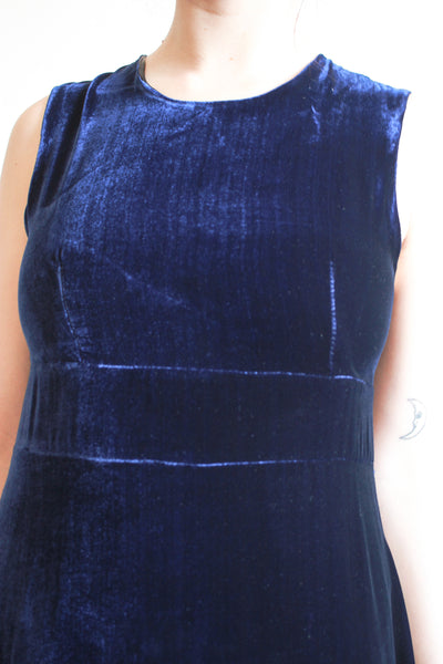 2000s Charles Anastase Sapphire Velvet A-Line Dress