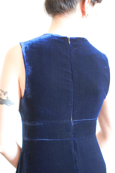 2000s Charles Anastase Sapphire Velvet A-Line Dress