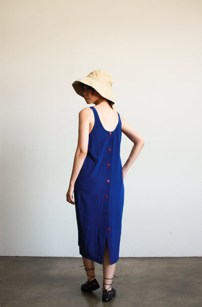 1980s Electric Blue Silk Sleeveless Dress