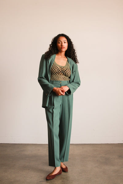 1990s Seagreen Giorgio Armani Crepe Wool Pant Suit