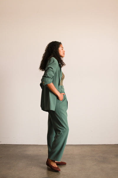 1990s Seagreen Giorgio Armani Crepe Wool Pant Suit