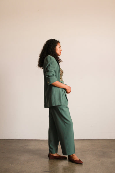 1990s Seagreen Giorgio Armani Crepe Wool Pant Suit