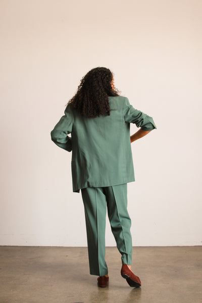 1990s Seagreen Giorgio Armani Crepe Wool Pant Suit