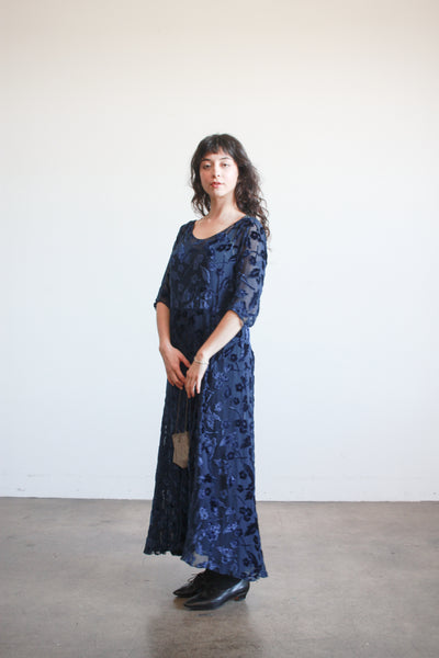 1930s Navy Velvet Floral Burnout Dress