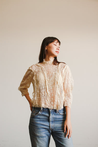 Antique Beige Mixed Lace Blouse