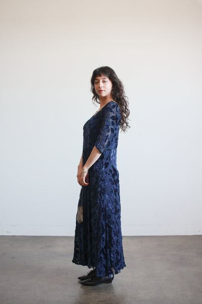 1930s Navy Velvet Floral Burnout Dress