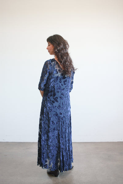 1930s Navy Velvet Floral Burnout Dress