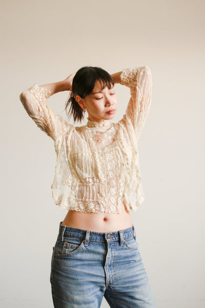 Antique Beige Mixed Lace Blouse