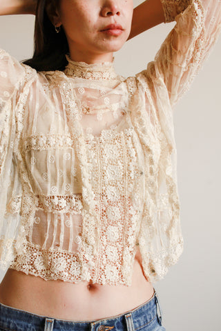 Antique Beige Mixed Lace Blouse