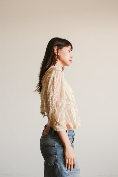 Antique Beige Mixed Lace Blouse