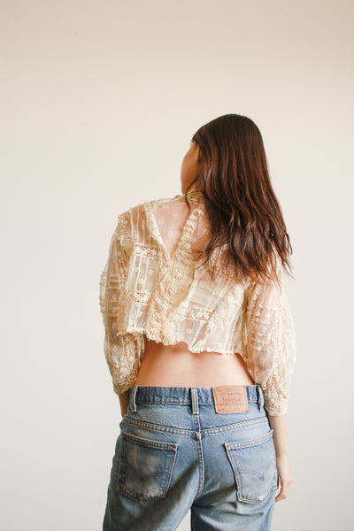 Antique Beige Mixed Lace Blouse