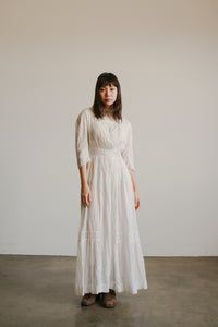 Edwardian White Cotton Eyelet Lawn Dress