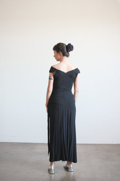 1930s Black Crepe Draped Gown