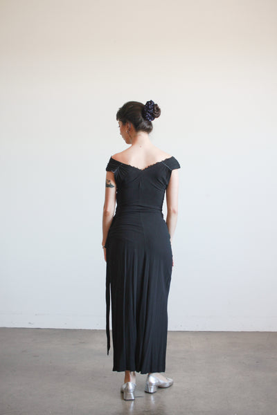 1930s Black Crepe Draped Gown
