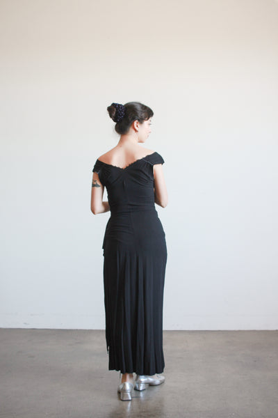 1930s Black Crepe Draped Gown