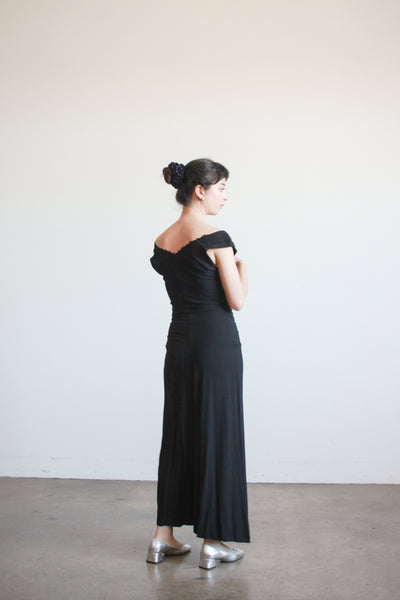 1930s Black Crepe Draped Gown