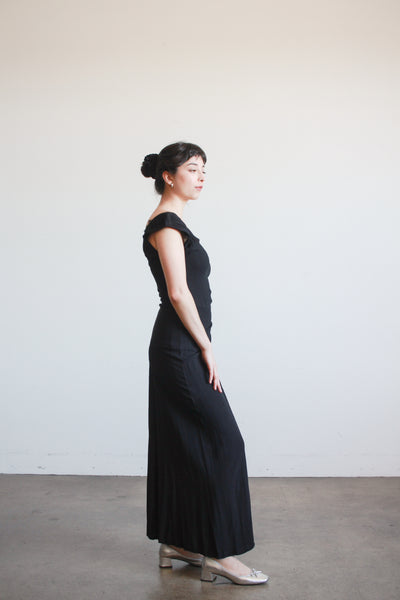 1930s Black Crepe Draped Gown