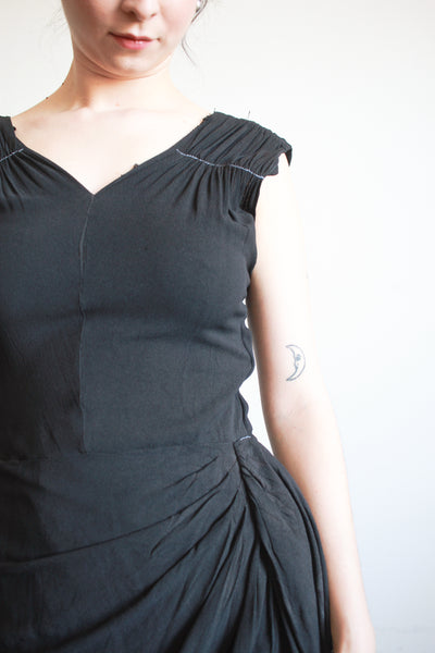 1930s Black Crepe Draped Gown