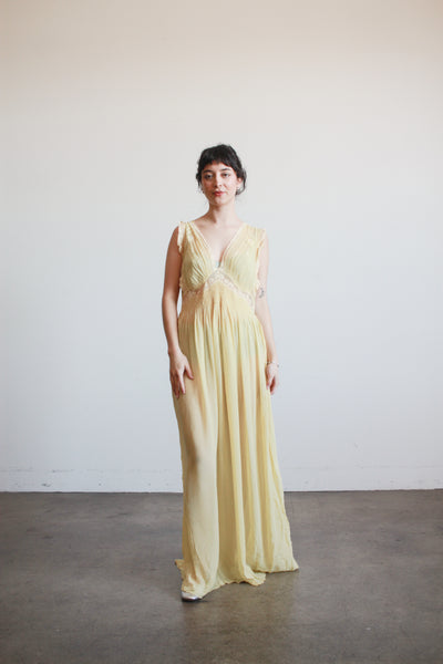1930s Buttercream Silk Smock Sleeveless Nightgown