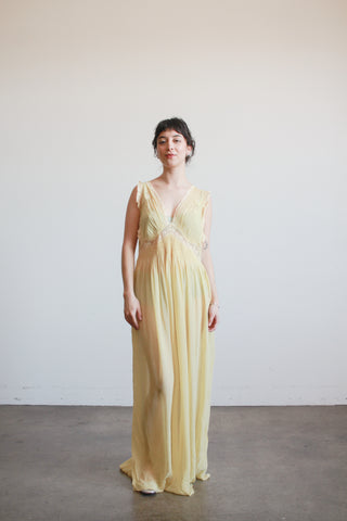 1930s Buttercream Silk Smock Sleeveless Nightgown
