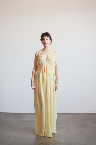 1930s Buttercream Silk Smock Sleeveless Nightgown
